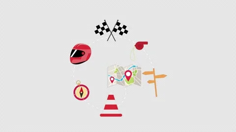 A circle with a map, a stop sign, a traffic cone, a stop sign concept anima.. Stock Footage 266002486