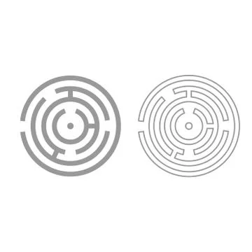 Circle maze or labyrinth grey set icon . Stock Illustration