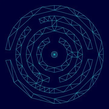 Circle maze or labyrinth low poly triangulation triangulated polygonal elec.. Stock Illustration