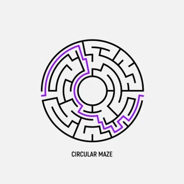 Circle maze vector labyrinth game. Round puzzle circular maze with solution Stockillustratie
