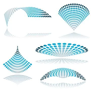 Circle mesh twist Collection of five mesh shapes in blue with drop shadow ... Stock Photos
