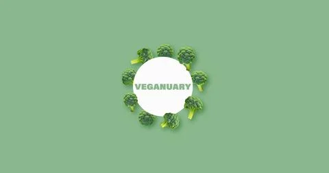 A circle of microgreen sprouts rotates on a green background with title Vegun Stock Illustration