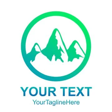 Circle - mountain inside Circle shape with cross or plus icon Vector logo con Stock Illustration