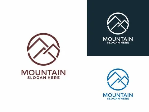 Circle Mountain logo design vector template. Minimalist mountain vector desig Stock Illustration