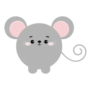 Circle mouse or rat farm animal face icon isolated on white background. Stock Illustration