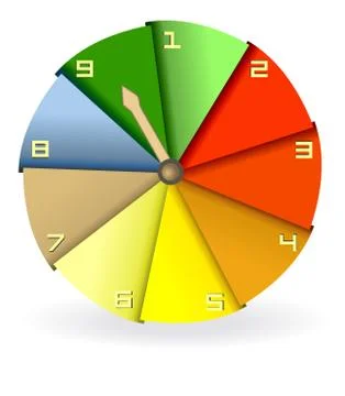 Circle from multicolored numbered pieces with clock face Stock Illustration