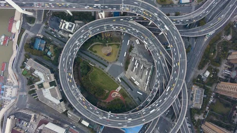 Circle Nanpu Road Junction. Traffic Circle. Shanghai, China. Aerial Hyper Lapse Stock Footage 109027306
