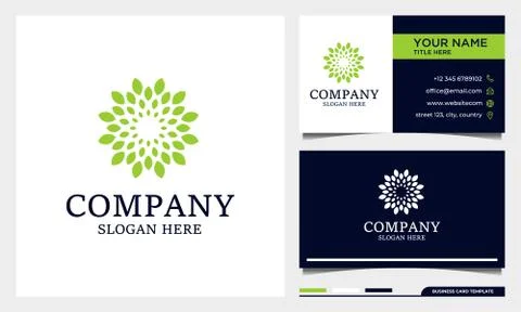 Circle nature Leaf logo design vector with business card template Stock Illustration