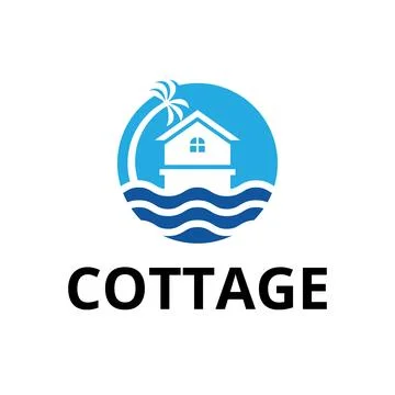 Circle Negative Space Beach Coastal Cottage Logo Stock Illustration