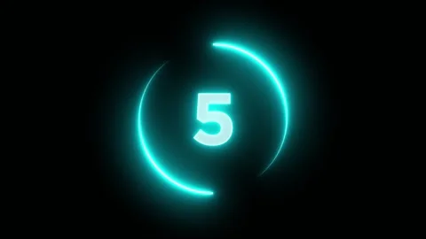 Circle neon countdown timer 10 seconds animation from 10 to 0 Stock Footage 321469939