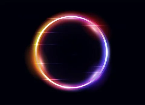 Circle neon glow. Light effects. Round purple frame. Glare ring space. Magic Stock Illustration