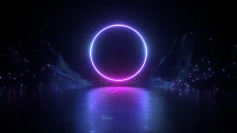 Circle Neon Glowing Frame and Landscape Background Stock Footage 169542733