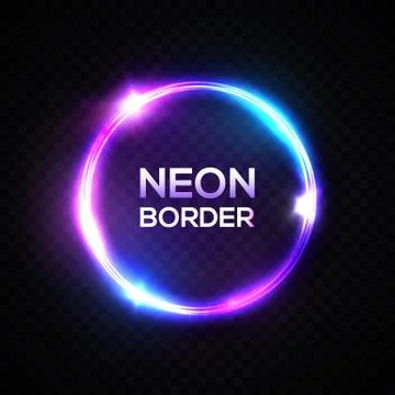 Circle neon light lamp frame. Night wall sign. Stock Illustration