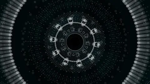 Circle neon particle flow. Technology background concept Illustrazione stock