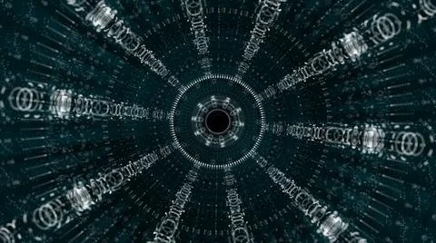Circle neon particle flow. Technology background concept Illustrazione stock