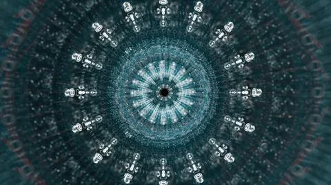 Circle neon particle flow. Technology background concept Illustrazione stock