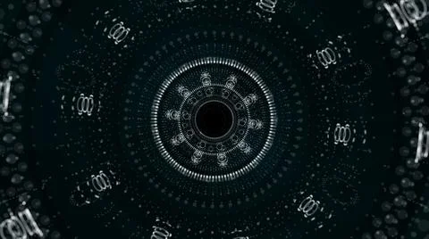 Circle neon particle flow. Technology background concept Illustrazione stock