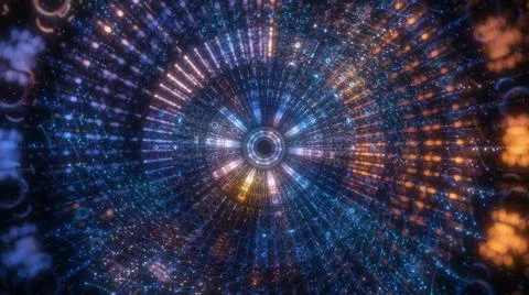 Circle neon particle flow. Technology background concept Illustrazione stock