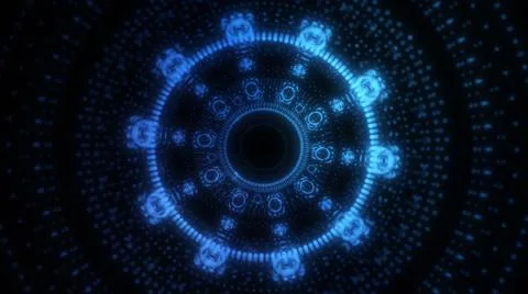 Circle neon particle flow. Technology background concept Illustrazione stock