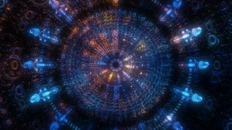 Circle neon particle flow. Technology background concept Stock Illustration