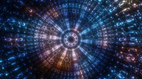 Circle neon particle flow. Technology background concept Illustrazione stock