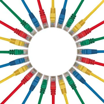 Circle of Network cable plugs isolated on white Foto stock