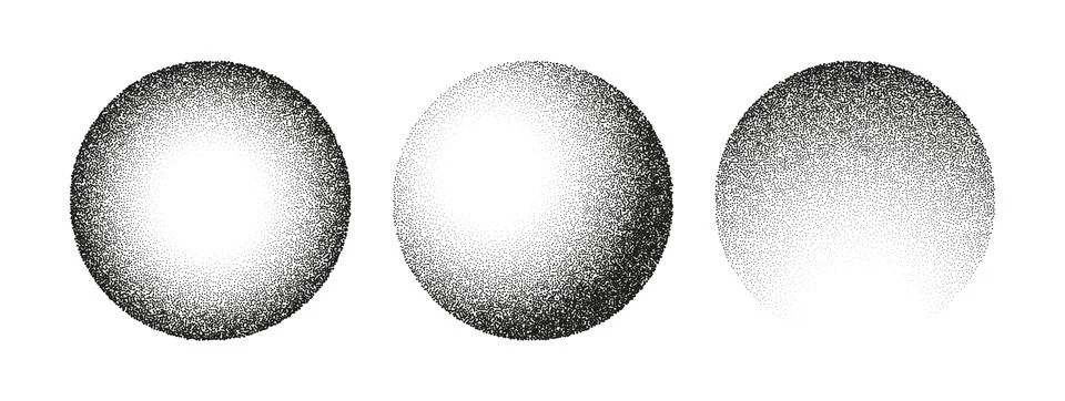Circle noise texture dotwork grain 3D sphere planet dot vector halftone Stock Illustration