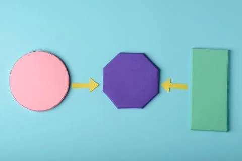 Circle, octagon, rectangle and arrows. Paper 3D figures Stock Photos