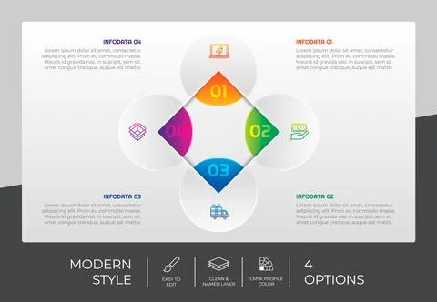 Circle option infographic vector design with 4 options &amp;colorful style for pr Stock Illustration