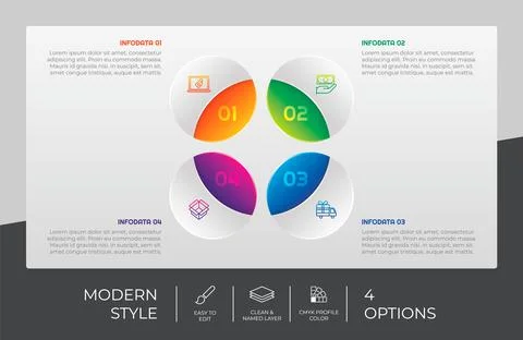 Circle option infographic vector design with 4 options &amp;colorful style for pr Stock Illustration
