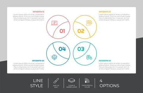 Circle option infographic vector design with 4 options &amp; colorful style for p 스톡 일러스트