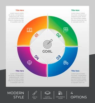 Circle option infographic vector design with 4 options &amp;colorful style for pr Stockillustratie