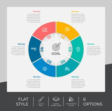 Circle option infographic vector design with 6 options &amp;colorful style for pr 스톡 일러스트