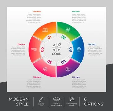 Circle option infographic vector design with 6 options &amp;colorful style for pr 스톡 일러스트