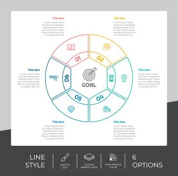 Circle option infographic vector design with 6 options &amp; colorful style for p Stock Illustration