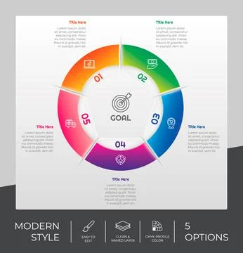 Circle option infographic vector design with 5 options &amp;colorful style for pr Stock Illustration