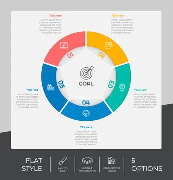 Circle option infographic vector design with 5 options &amp;colorful style for pr Stock Illustration