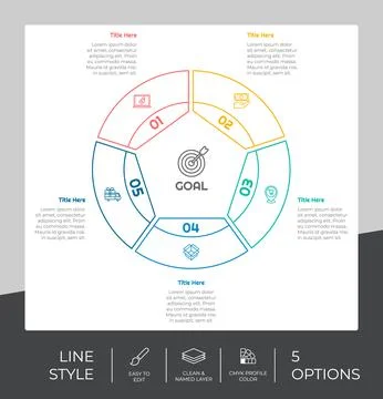 Circle option infographic vector design with 5 options &amp; colorful style for p 스톡 일러스트
