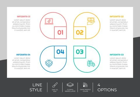 Circle option infographic vector design with 4 steps &amp; colorful style for pre Stock Illustration