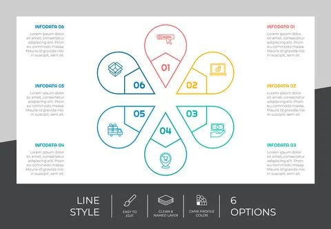Circle option infographic vector design with 6 steps &amp; colorful style for pre 스톡 일러스트