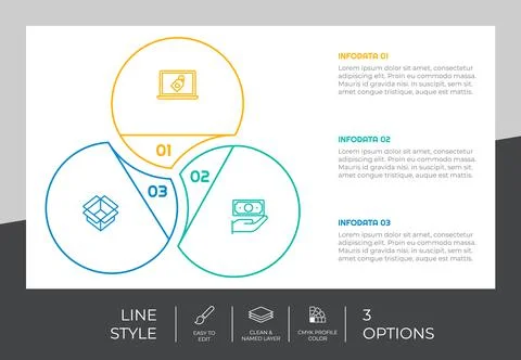 Circle option infographic vector design with 3 steps &amp; colorful style for pre 스톡 일러스트