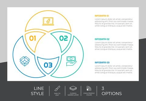 Circle option infographic vector design with 3 steps &amp; colorful style for pre 스톡 일러스트