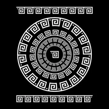 Circle ornament meander. Round frame, rosette of ancient elements. Greek na.. Stock Illustration