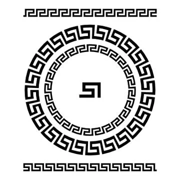 Circle ornament meander. Round frame, rosette of ancient elements. Greek na.. Stock Illustration