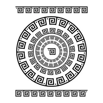 Circle ornament meander. Round frame, rosette of ancient elements. Greek na.. Stock Illustration