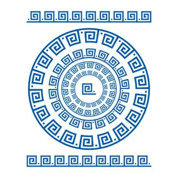 Circle ornament meander. Round frame, rosette of ancient elements. Greek na.. Stock Illustration