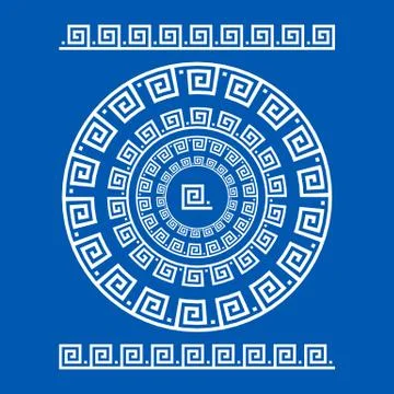 Circle ornament meander. Round frame, rosette of ancient elements. Greek na.. Stock Illustration