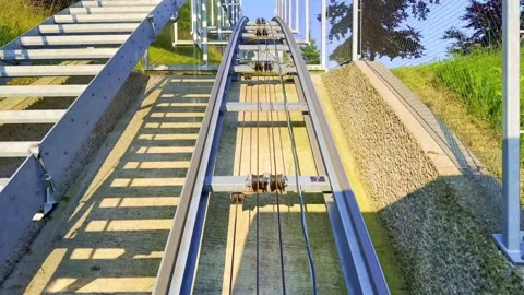 The Circle Outdoor Elevator, Stand seilbahn Butzenbueel in Zurich Airport Stock Footage 314468104