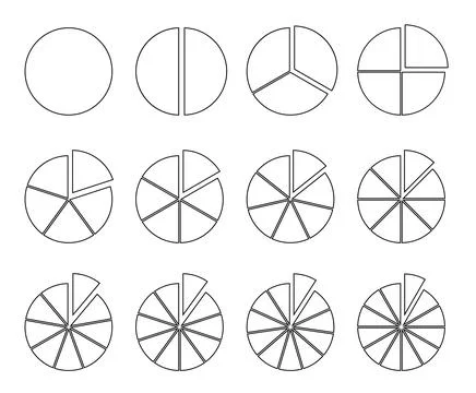 Circle outline chart. Fraction pie divided into slices. Round infographic Stock Illustration