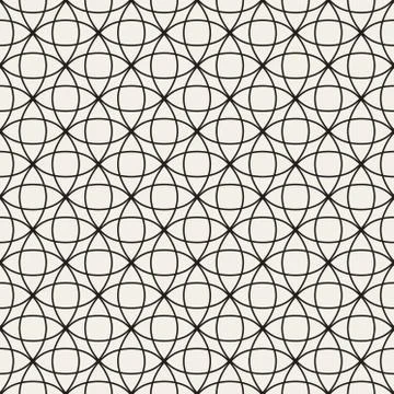 Circle Overlapping Line Lattice. Vector Seamless Black and White Pattern Stock Illustration